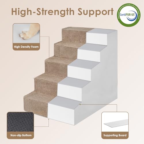 Dog Stairs for High Bed 25" H (Camel / Extra Wide 17.7" x 35" x 25")