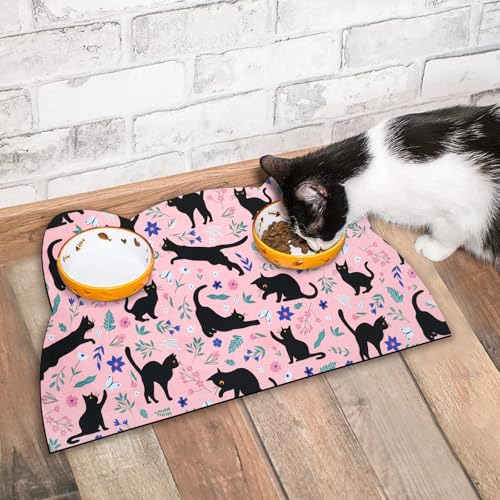 Cat Food Mats for Floor (Dark Pink / 17.7"L x 9.8"W)