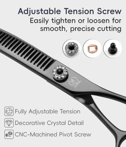 Professional Dog Grooming Scissors Pet Curved Chunker Shears 7.0'' Extremely Sharp Blades 440C Steel Thinning Scissors Durable Smooth Motion & Fine Cut for Dogs and Cats