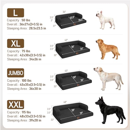 Orthopedic XL Dog Bed for Large and Extra Large Dogs (Black / 42"L x 30"W x 7.5"Th)
