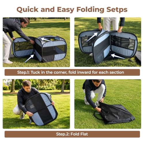 2-in-1 Dog Playpen, 58''Pop Up Cat Puppy Pet Playpen Indoor/Outdoor Cats Enclosed, Cat Dog Tent Crate Cage Kennel, Portable Playpen for Kitten, Small Animals Play Pen(No Divider, Unified Space) (Grey / M, 58.3"L x 30"W x 24.1"H)