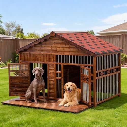 Dog House with Raised Floor and Adjustable Windows (Wood-Style2 / 6XL)