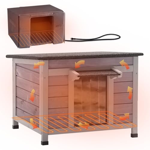 Heated Outdoor Insulated Dog House with Heating Pad and 6