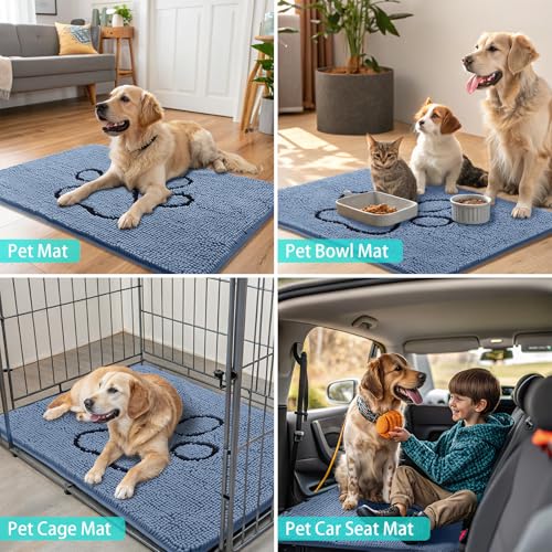 Dog Door Mat for Muddy Paws (36"X24" / Airy Blue and Black)