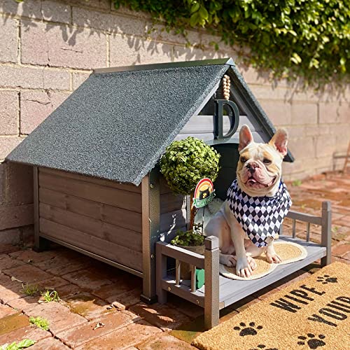 Dog House Outdoor Indoor Wooden Dog Cage with All Iron Frame Anti (45"D x 32.9"W x 32.6"H)