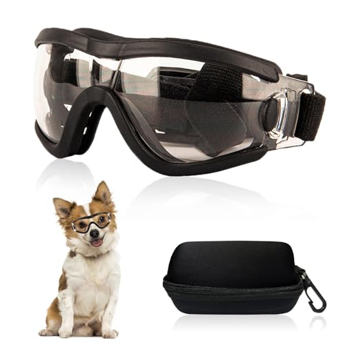 Dog Goggles Small Breed Dog Sunglasses Doggy UV Protection Glasses (Black Frame Transparent Lens)
