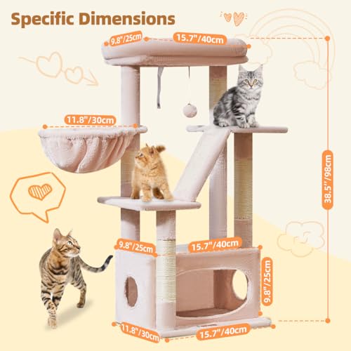 Cat Tree 38.5In Cat Tower for Indoor Cats (Jelly Pink / 38.5 Inches)