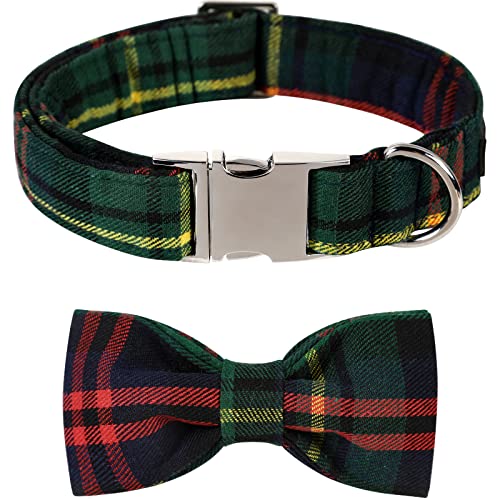 Christmas Dog Collar with Bowtie Durable Adjustable Handmade Comfortable Bow Tie Dog Collar Green with Metal Buckle for XL Dogs (X-Large (Pack of 1) / Green Tartan)