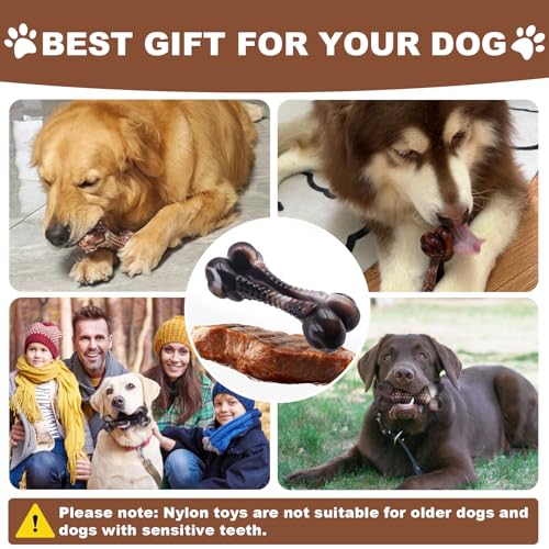 Dog Chew Toys for Aggressive Chewers (2 Bacon & 1 Beef)