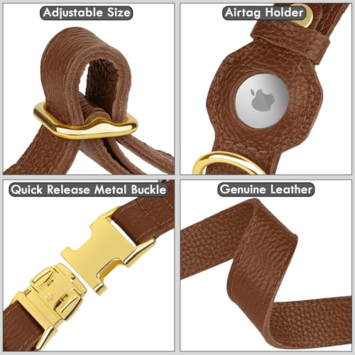 Leather Airtag Dog Collar (Brown / L, 17"-21" Neck Fit)