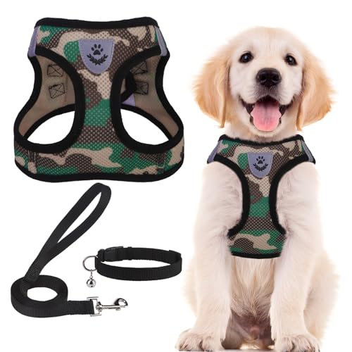 Dog Harness Collar and Leash Set No Pull for Small Medium Sized (Camouflage / S (CHEST 14.5"-16"))