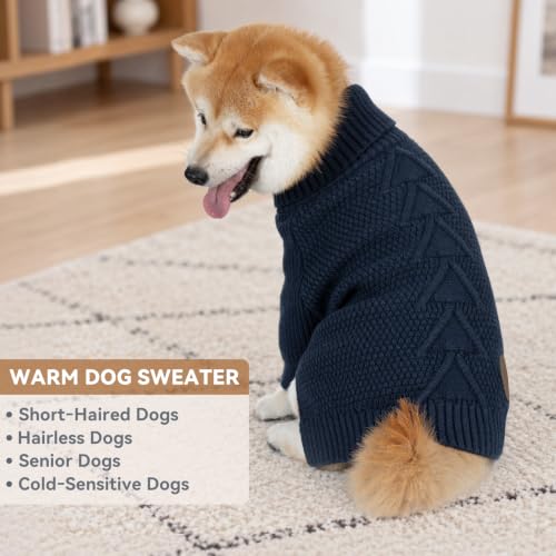 Dog Sweater Long Sleeve Warm Knitted Sweaters for Small Dogs Boy (1# Navy / Large)