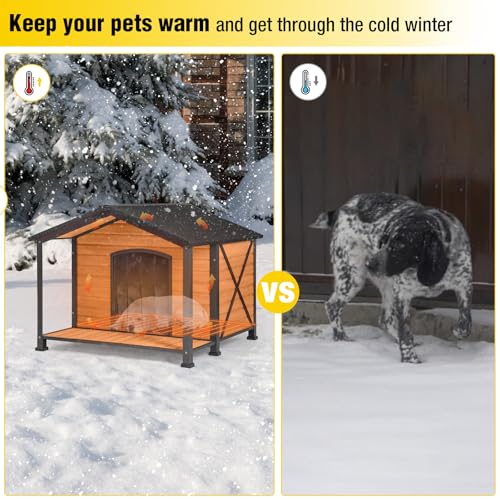 Outdoor Heated Dog House with Heating Pad Insulated Dog House with Anti