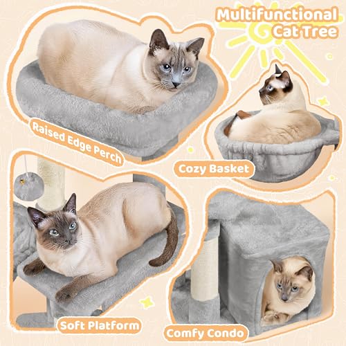 Cat Tree Multi Level Climbing Tower for Indoor Cats (Light gray)