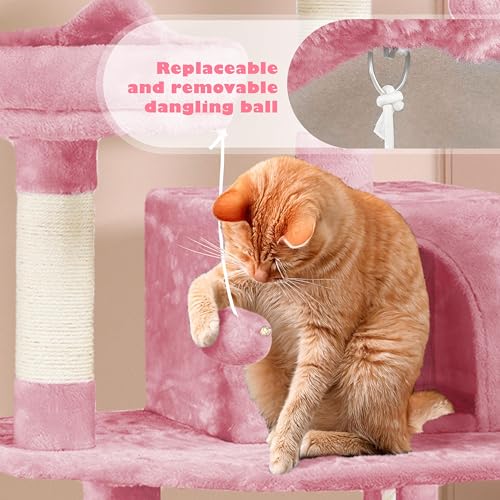 62.5inches Cat Tree Cat Tower Cat Condo with Platform & Hammock (62.5in / Pink)