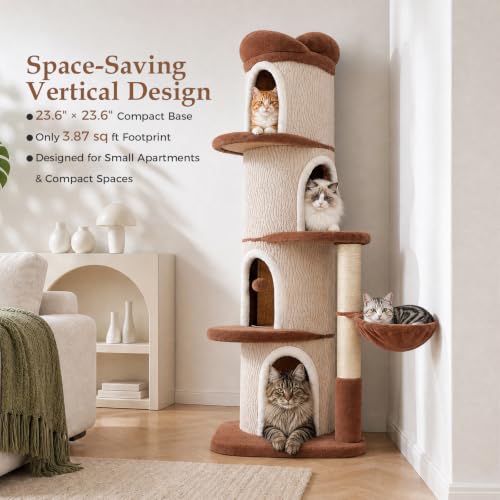 68.5" Modern Cat Tree Tower with 4 Condos & Soft Top Bed (Beige / 69" Forest Cat Tree)