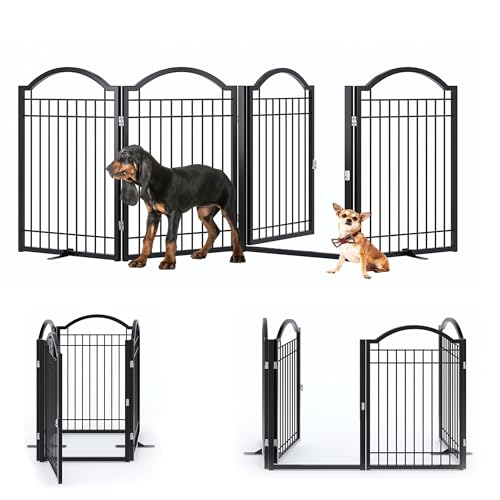 Metal No Assembly Freestanding Dog Gate with Door Walk Through (Black / 4 panels)