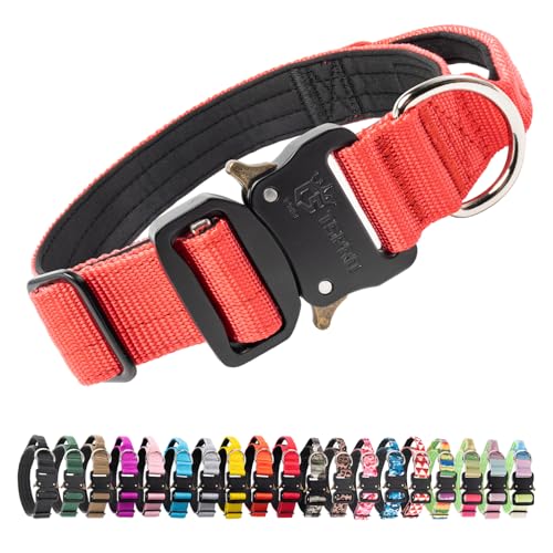 Tactical Dog Collar (Basic Red - Handle Style / M: Neck 14.5" to 18")