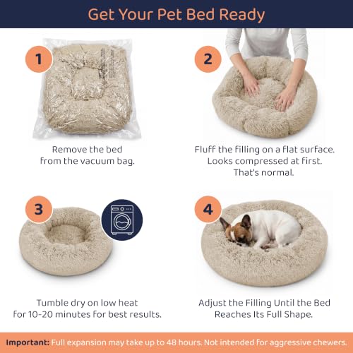 Calming Donut Dog Bed for Small Dogs (Cream White / Large (36"L x 36"W x 10"Th))