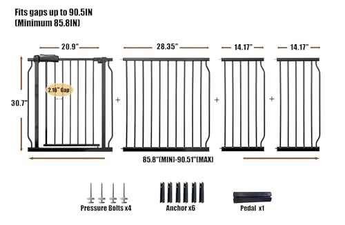 Extra Wide Baby & Dog Gate 85.8 (Black / 85.8"-90.5"/218-230CM)