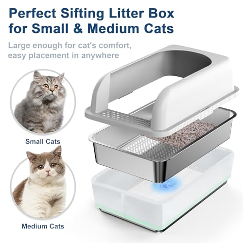 Stainless Steel Sifting Litter Box with Lid for Pine Pellets (Medium)