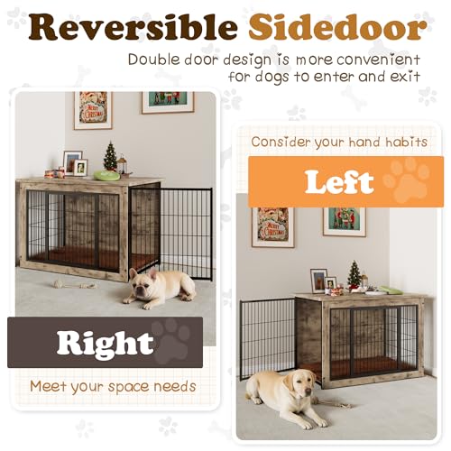 Wooden Dog Crate Furniture with Thick Cushion (L (38.7" x 25.7" x 26.9") / Greige)