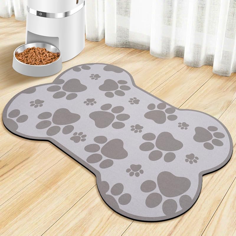 Dog Food Mats for Floors Waterproof (Gray / 25.5"L x 17"W)