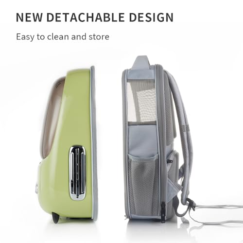 Cat Backpack Carrier for Kitty Small Dog with Inbuilt Fan & Light (Green)
