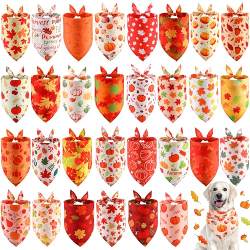 30 Pcs Fall Dog Bandanas Bulk for Autumn Thanksgiving Medium Large (Fall Style)