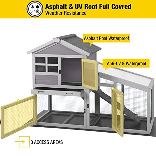 Rabbit Hutch Outdoor Chickecn Coop Indoor Bunny Cage with Pull Out Tray (Deep Grey)