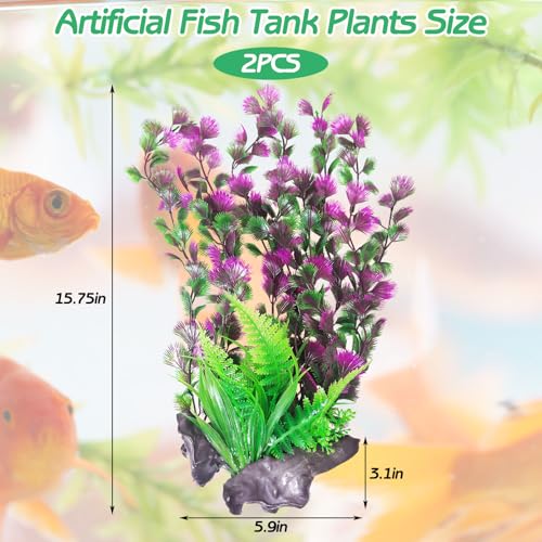 Aquarium Plastic Plants Aquarium Decor Artificial Fish Tank Plants Lifelike Tall Fish Tank Decorations Aquarium Plant Suitable for Saltwater and Freshwater 15.7in 2pcs (B*2 Pcs / 15.7 in)