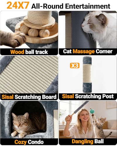Eco Wood Cat Tree Tower (Mist Blue)