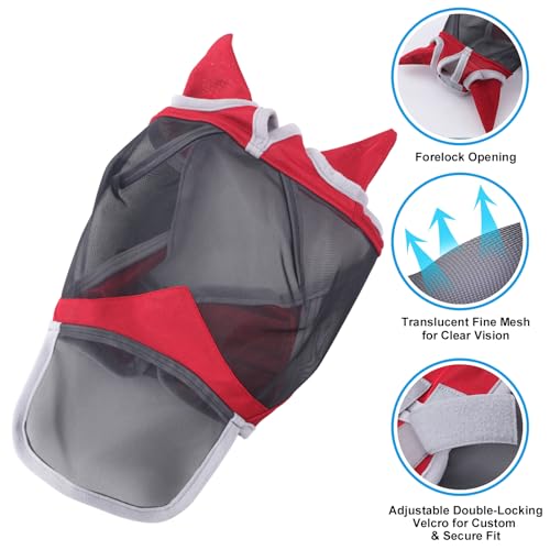 Horse Fly Mask with Ears & Long Nose (Red / Pony)