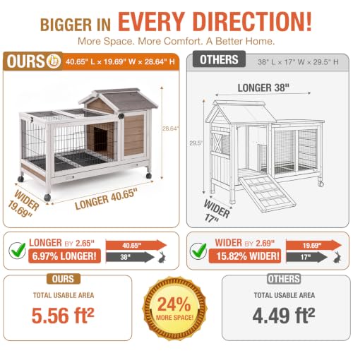 40.6" L Rabbit Hutch Indoor Outdoor Bunny Cage for 2