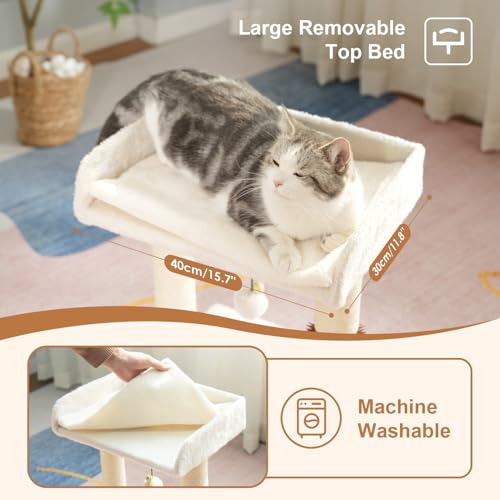 Cat Scratching Post Small Cat Tree with Cat Self Groomer (Medium / Beige)