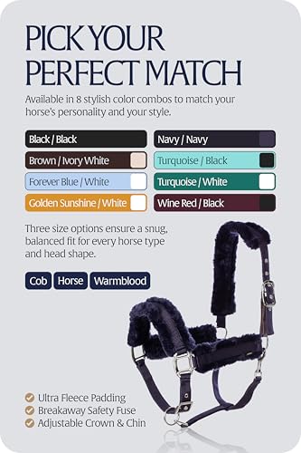 Valkyrie Ultra Fleece Padded Leather Fuse Breakaway Horse Halter (Navy/Navy / Warmblood)