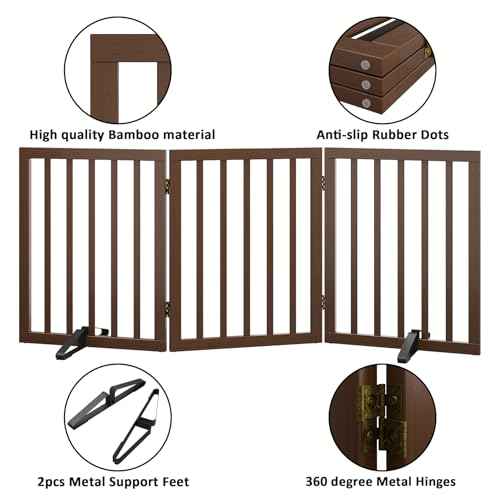 Wooden Dog Gate Freestanding Foldable 3 Panel Pet Gates Extra Wide Dog Gates for Indoor Doorways Stairs 24in Height Support Feet Included (Dark Brown / 3 Panel - 55 inches Wide)
