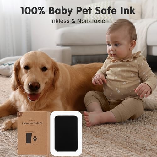 Inkless Paw Print Kit for Dogs (Black Pad,Black/Natural Wood Frame / 4-Pack,Large)