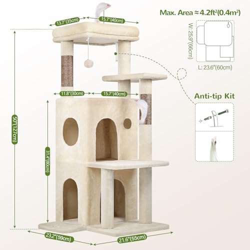 Cat Tree Tower for Indoor Cats Large Adult (Beige / XL)
