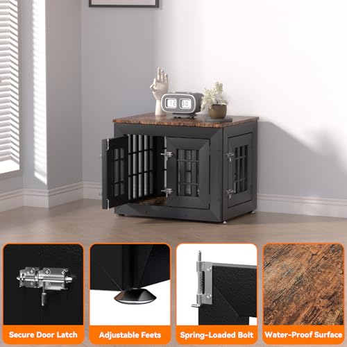 26" Heavy Duty Dog Crate Furniture for Small (26.0"L x 20.5"W x 21.3"H / Black+Brown)