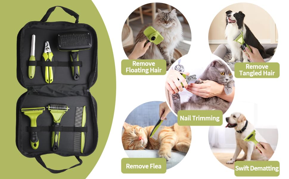 6 PCS Dog and Cat Grooming Kit (Green)