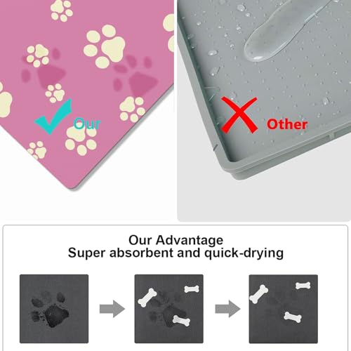 Pet Feeding Mat Dog Cat Food Mat Absorbent No Stains Quick Dry Rubber Bottom Anti (Pink-JY / 12"×20")