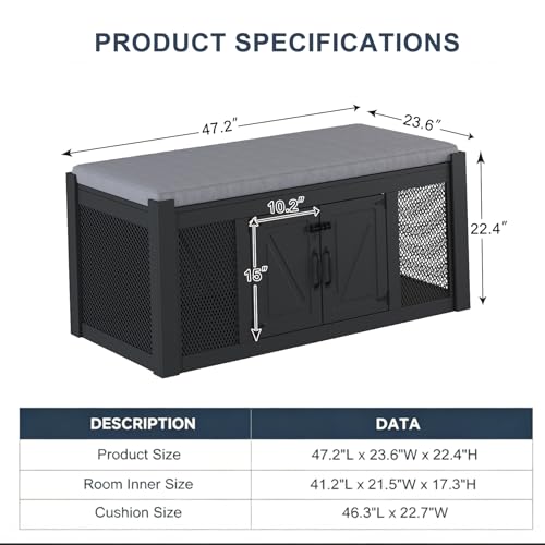 Dog Crate Furniture with Padded Seat (Black)