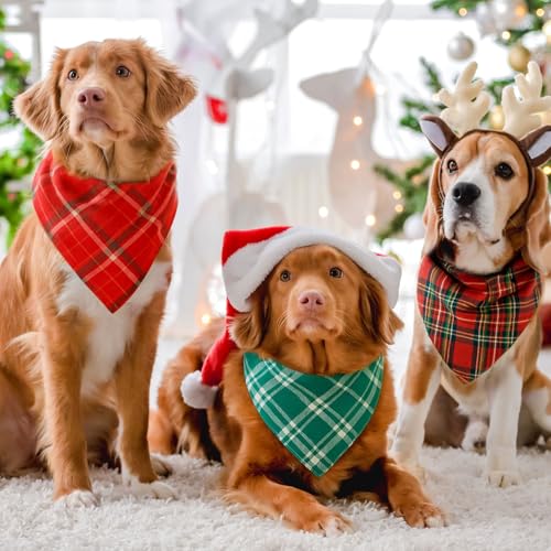 200 Pcs Christmas Plaid Dog Bandanas Bulk (Red, Green / Christmas Plaid)