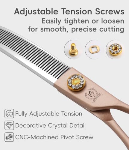 Professional Curved Thinner Dog Grooming Scissors 7.0'' Rose Gold Thinning Shears Extremely Sharp Blades 440C Stainless Steel Thinning Shears Durable Smooth Fine Cut for Dogs and Cats (Curved Thinner / 7")