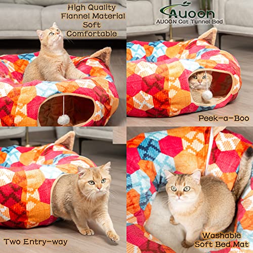 Cat Donut Tunnel with Bed for Kitten Puppy Rabbit Ferret (Orange)
