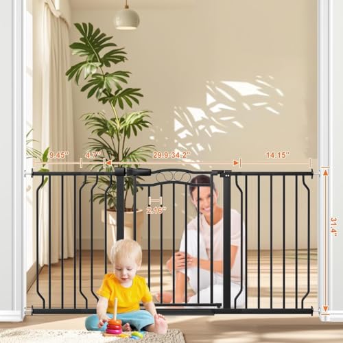 53.1 62.2" Extra Wide Baby Gate for Stairs No Drilling (Black / 53.1"-62.6")