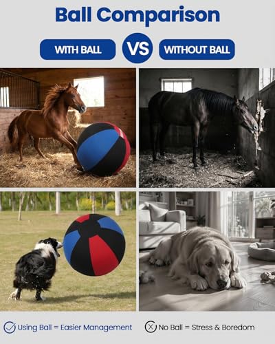 Herding Ball for Dogs Horse Ball& Cover 25" for Horses Large with Hand Pump for Play (Red and Blue and Black / 25 inches)