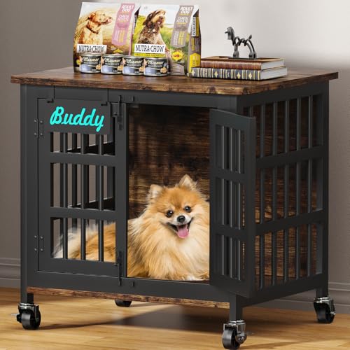 Heavy Duty Dog Kennel Indoor with Name Tag (Brown / 26.8"L x 20.9"W x 23.2"H)