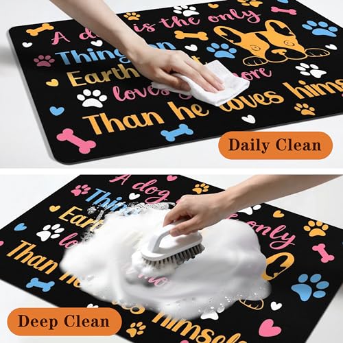 Pet Feeding Mat for Floors Waterproof Dog Mat for Food and Water Absorbent Quick Dry Non Slip mat for Cat Bowls (24"L x 16"W / Black)